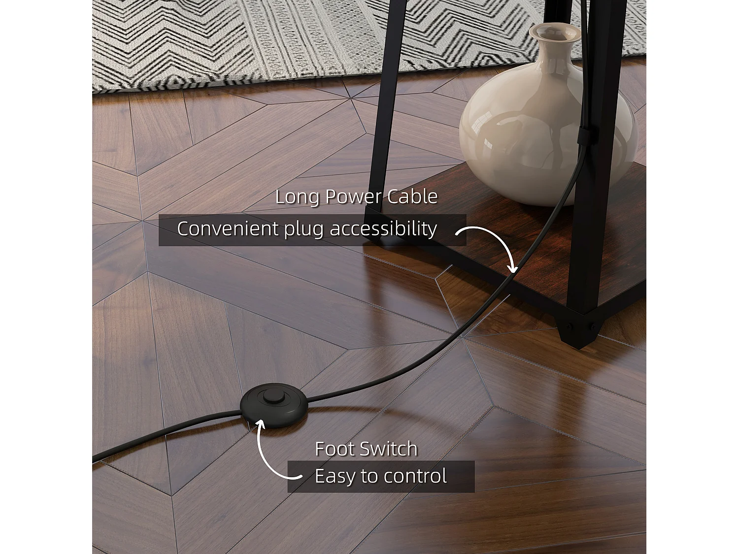 Lampada da terra a 3 ripiani con paralume in tessuto