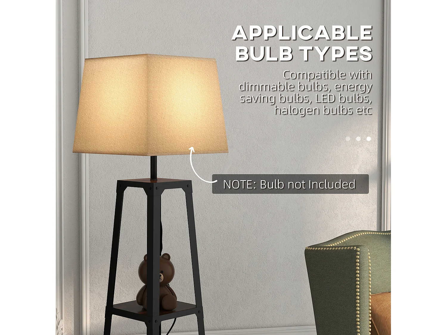 Lampada da terra a 3 ripiani con paralume in tessuto