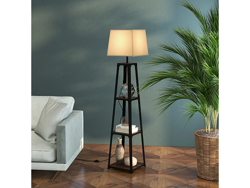 Lampada da terra a 3 ripiani con paralume in tessuto