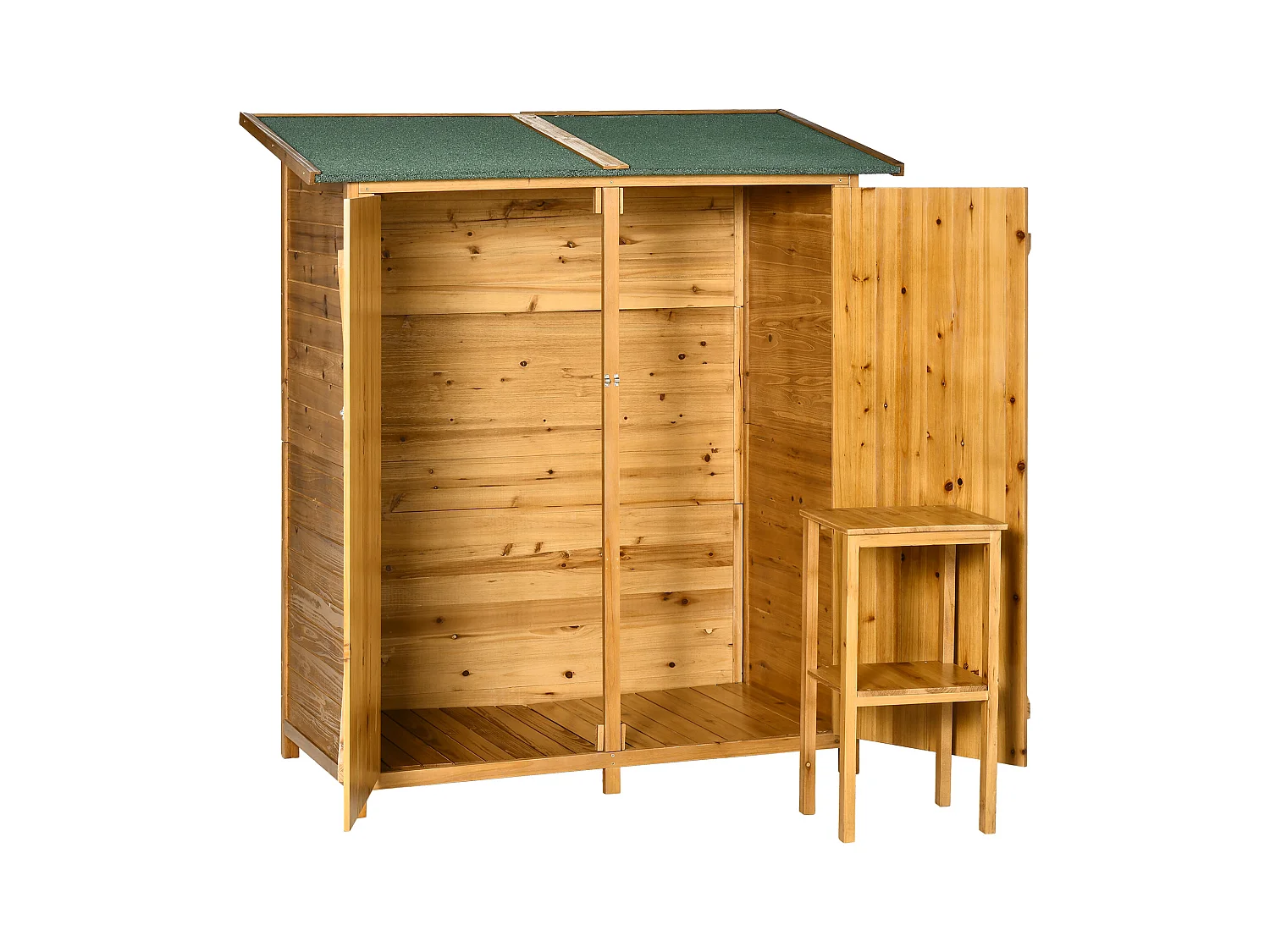 Casetta da giardino in legno a 2 ante con sgabello alto