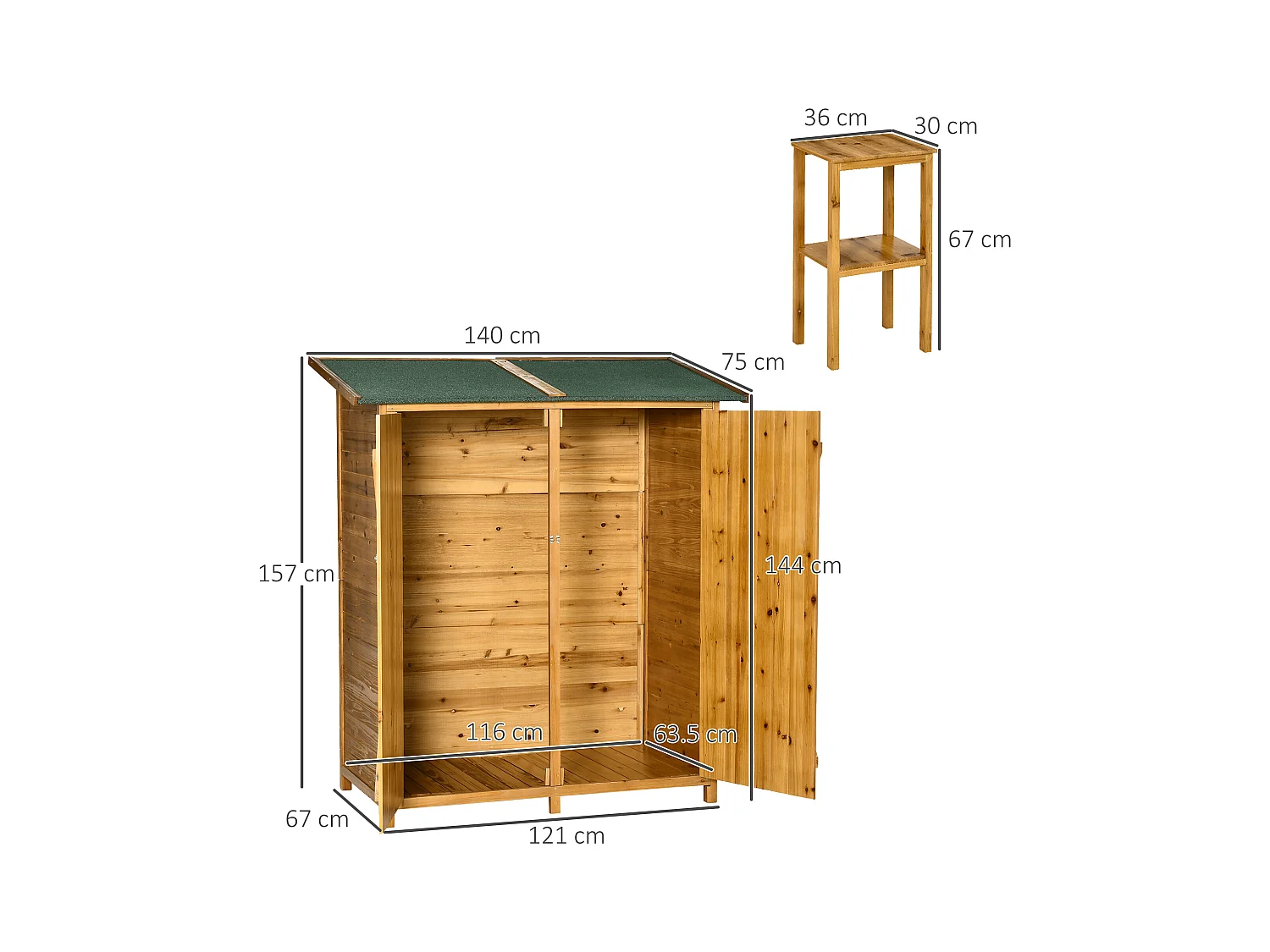 Casetta da giardino in legno a 2 ante con sgabello alto