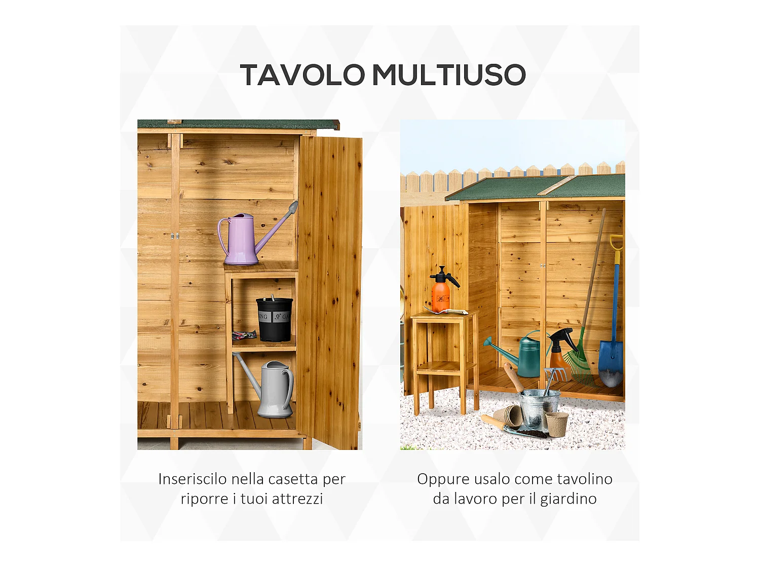 Casetta da giardino in legno a 2 ante con sgabello alto