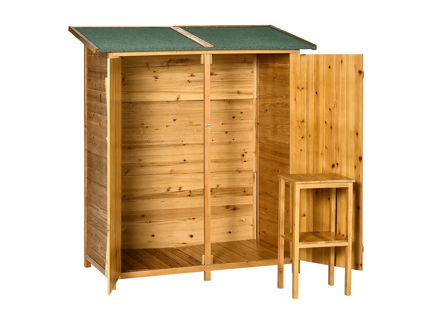 Casetta da giardino in legno a 2 ante con sgabello alto