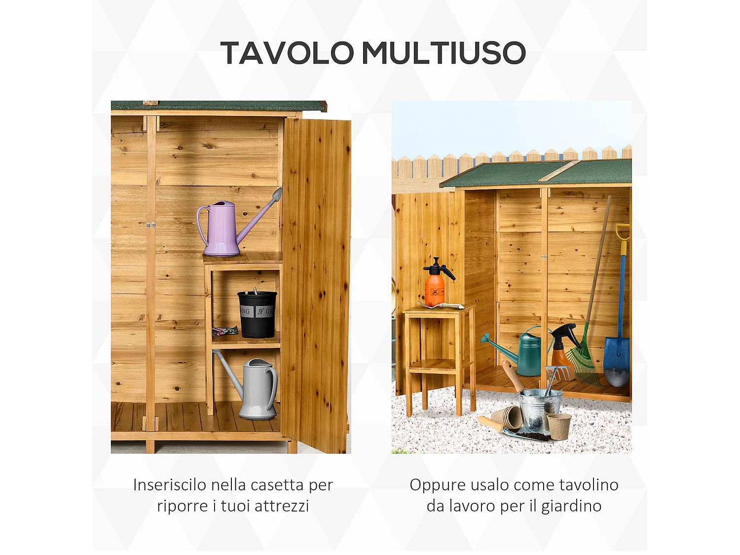 Casetta da giardino in legno a 2 ante con sgabello alto