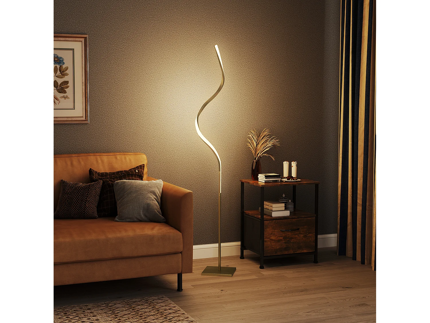 Lampada da terra led a spirale con 3 luminosità regolabili oro