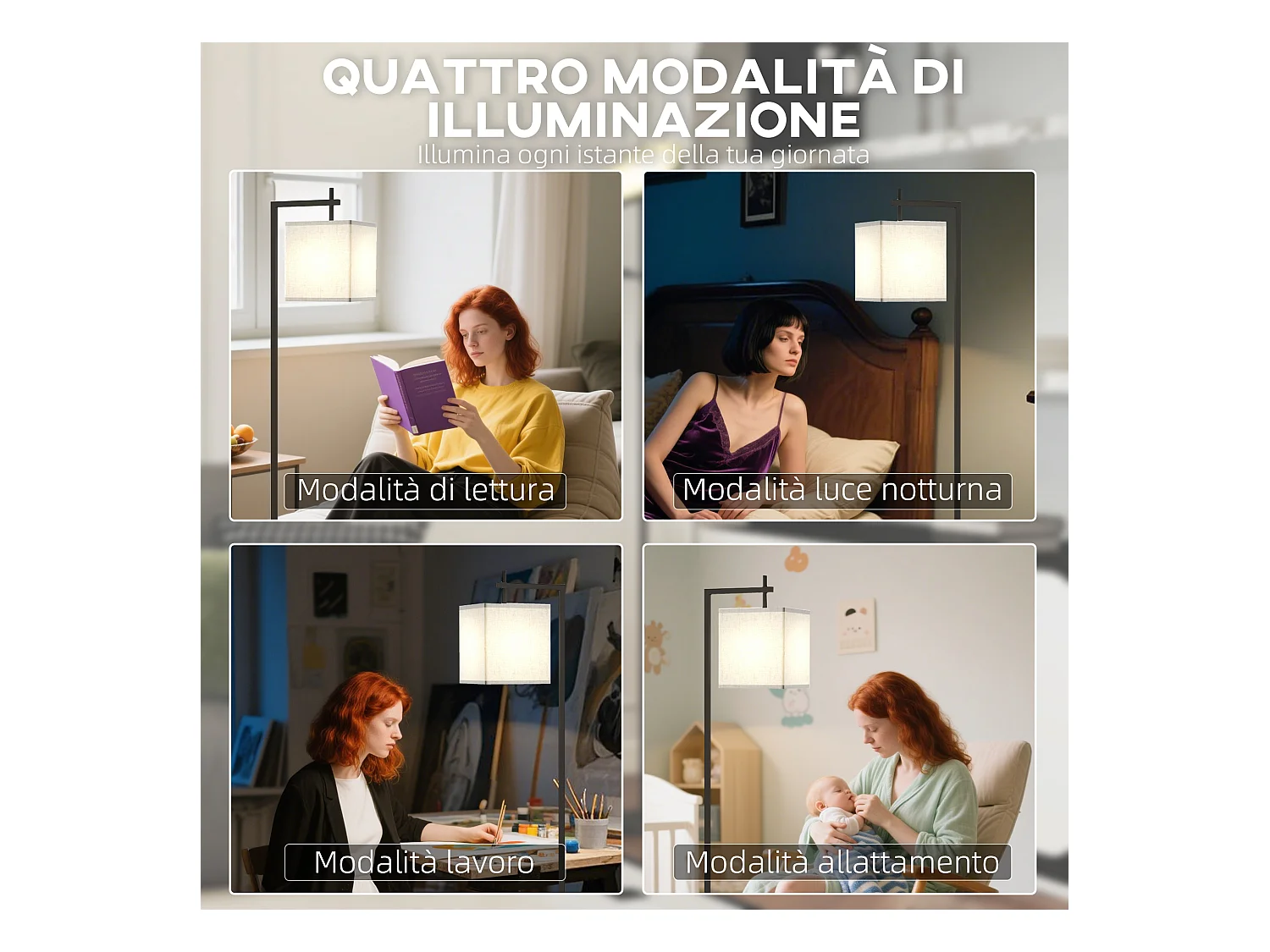 Lampada da terra luminosità regolabile con telecomando e lampadina 9w