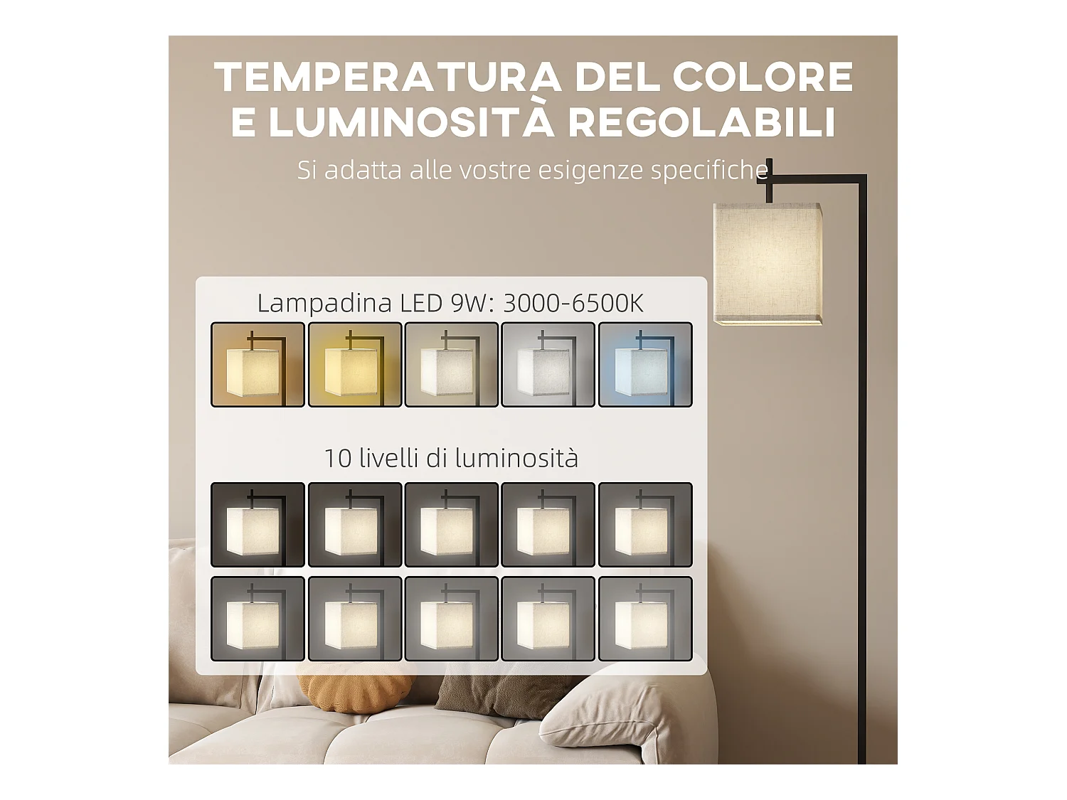 Lampada da terra luminosità regolabile con telecomando e lampadina 9w