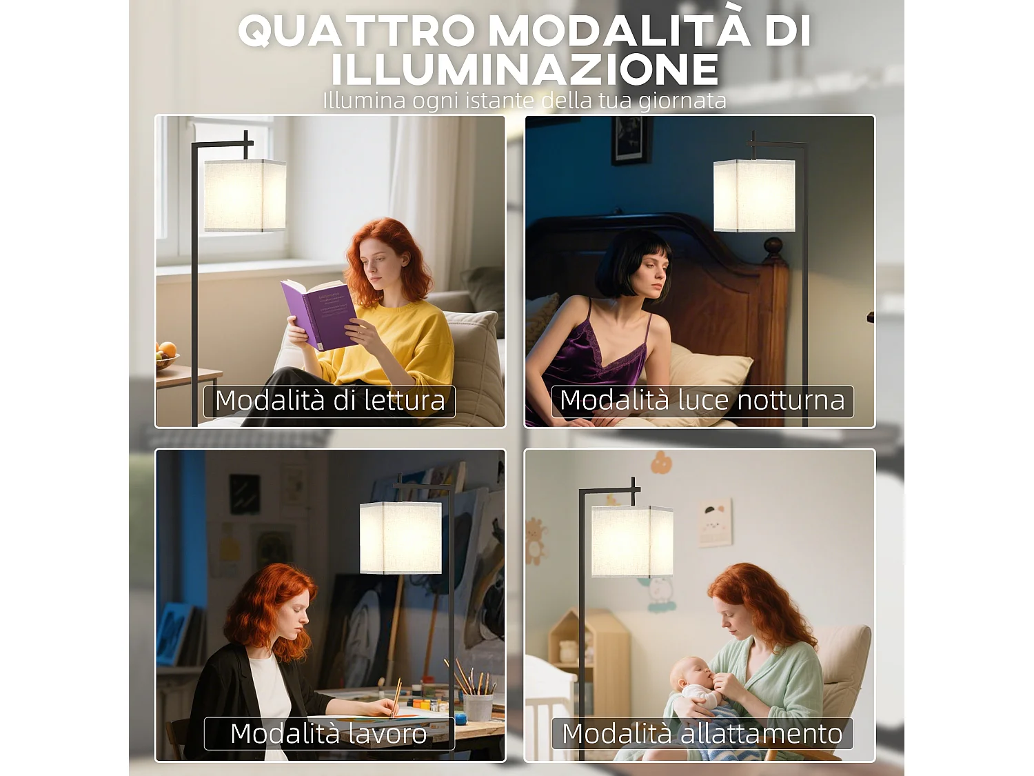 Lampada da terra luminosità regolabile con telecomando e lampadina 9w