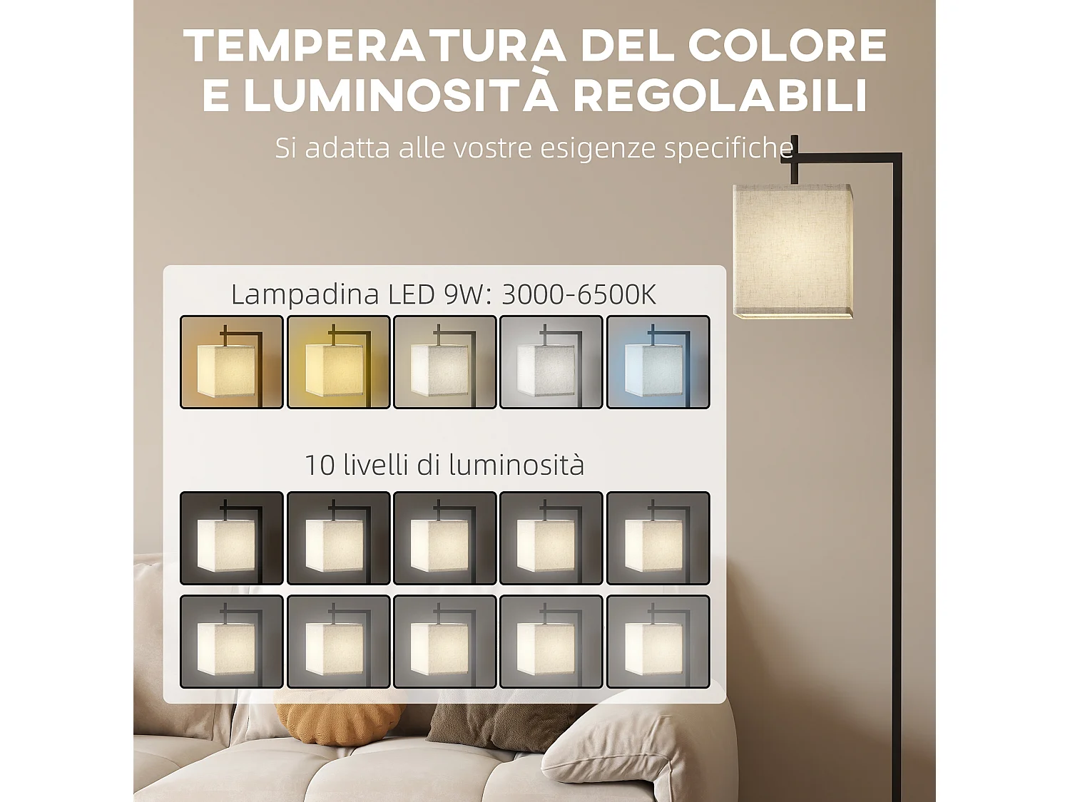 Lampada da terra luminosità regolabile con telecomando e lampadina 9w