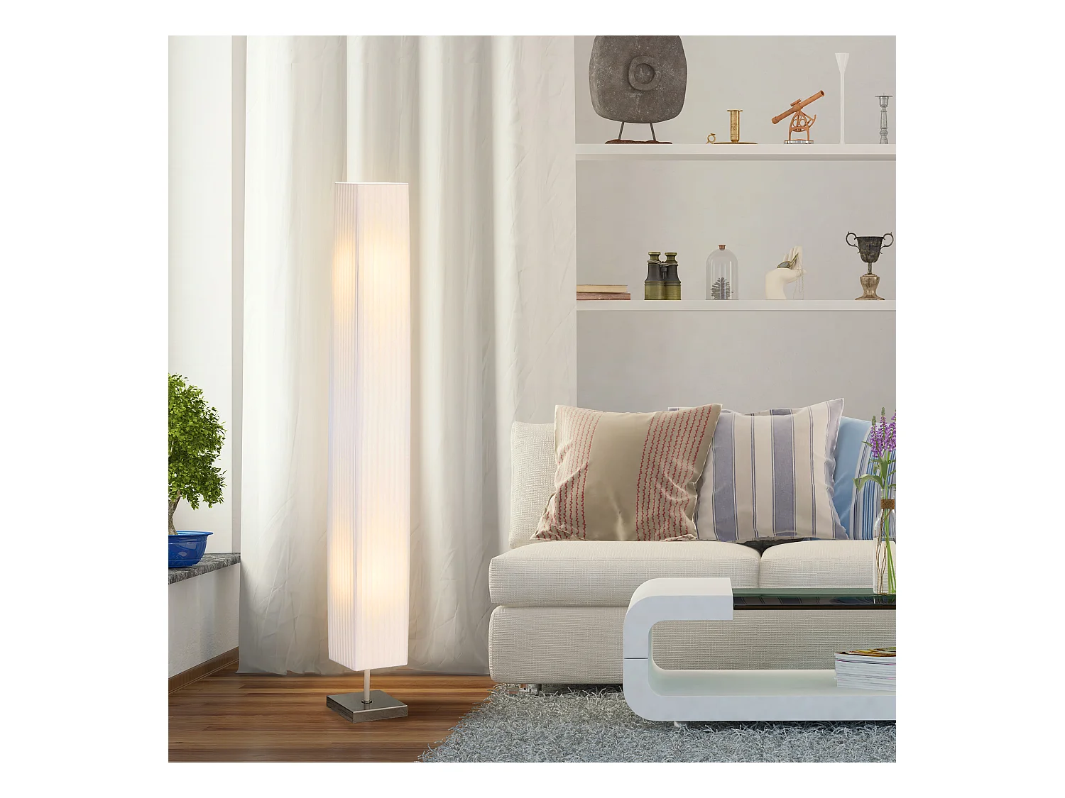 Lampada piantana da terra design moderna salotto tessuto bianco