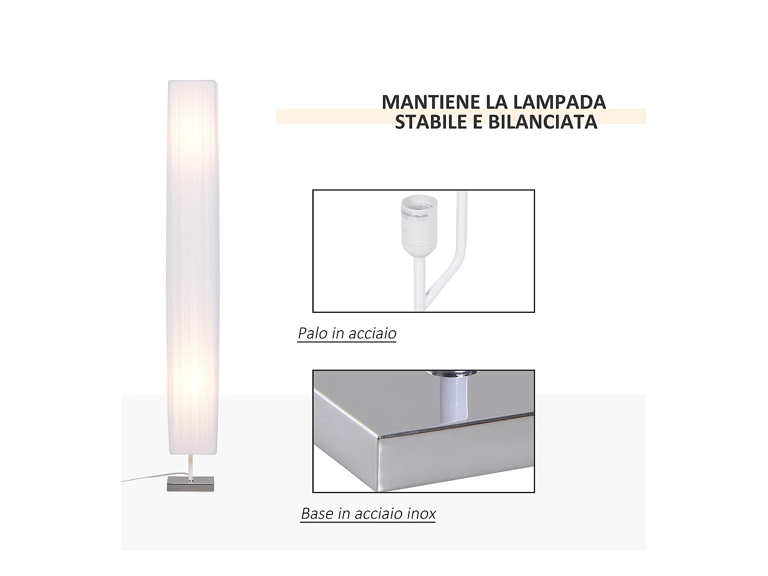 Lampada piantana da terra design moderna salotto tessuto bianco