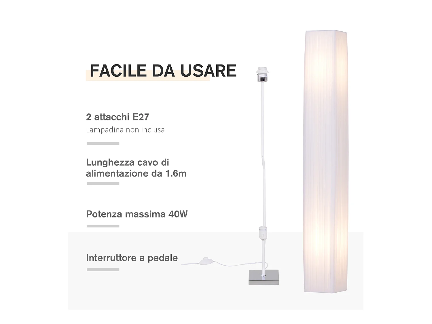 Lampada piantana da terra design moderna salotto tessuto bianco
