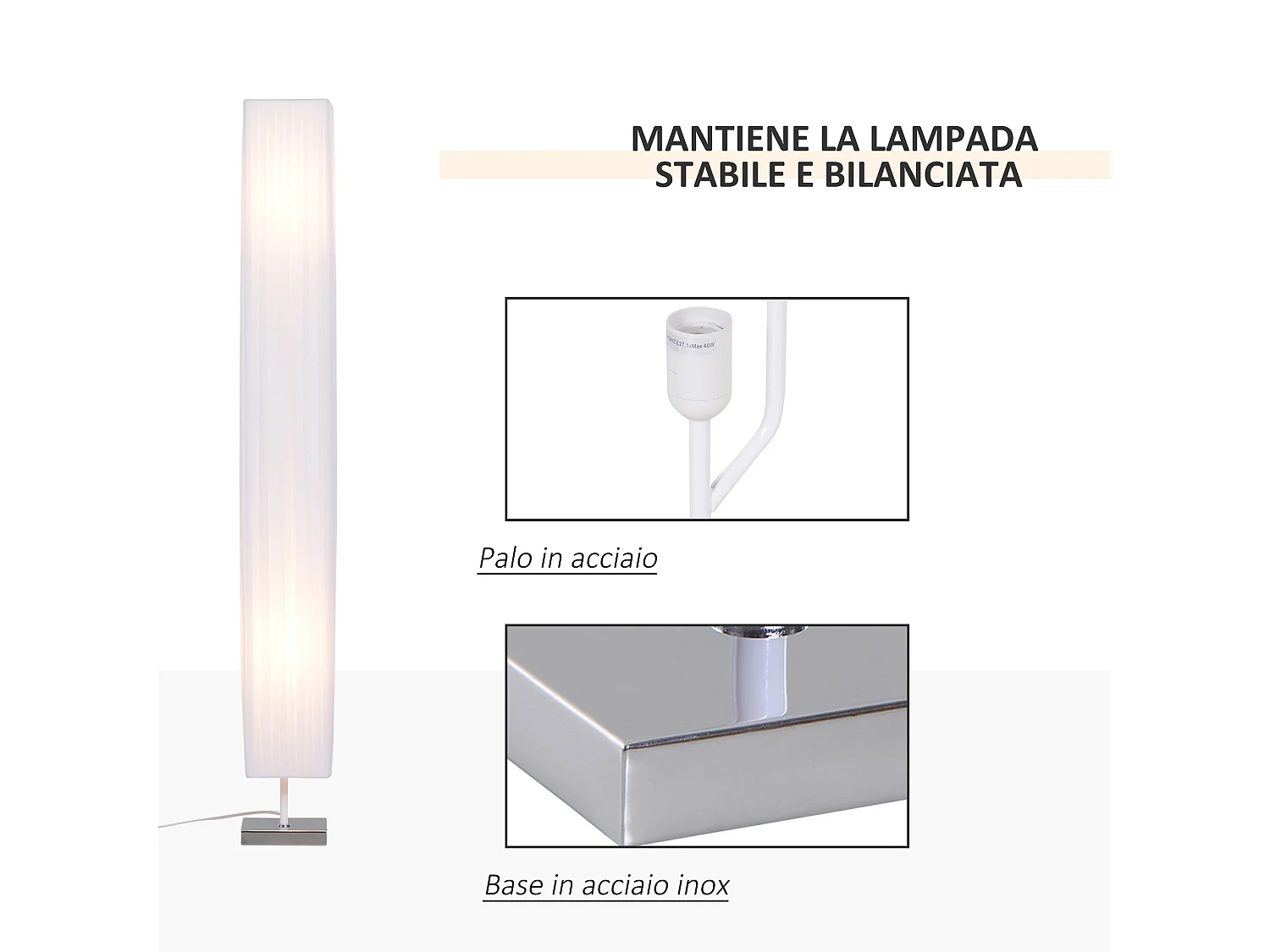 Lampada piantana da terra design moderna salotto tessuto bianco