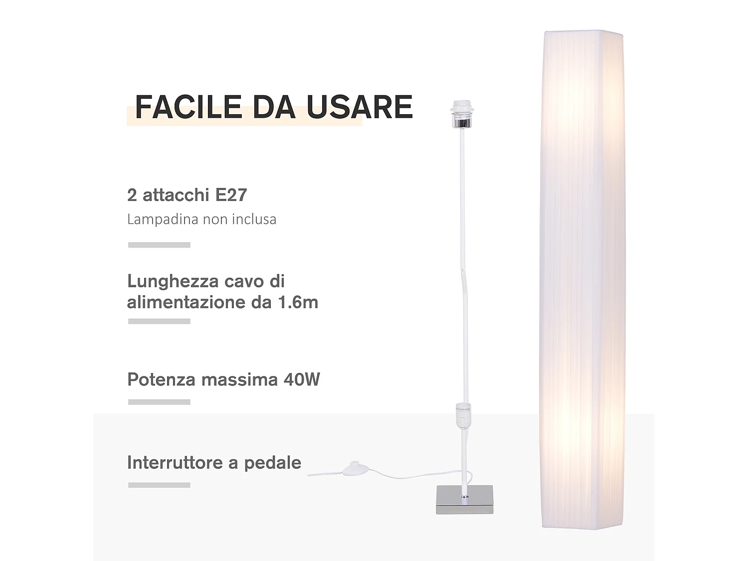 Lampada piantana da terra design moderna salotto tessuto bianco