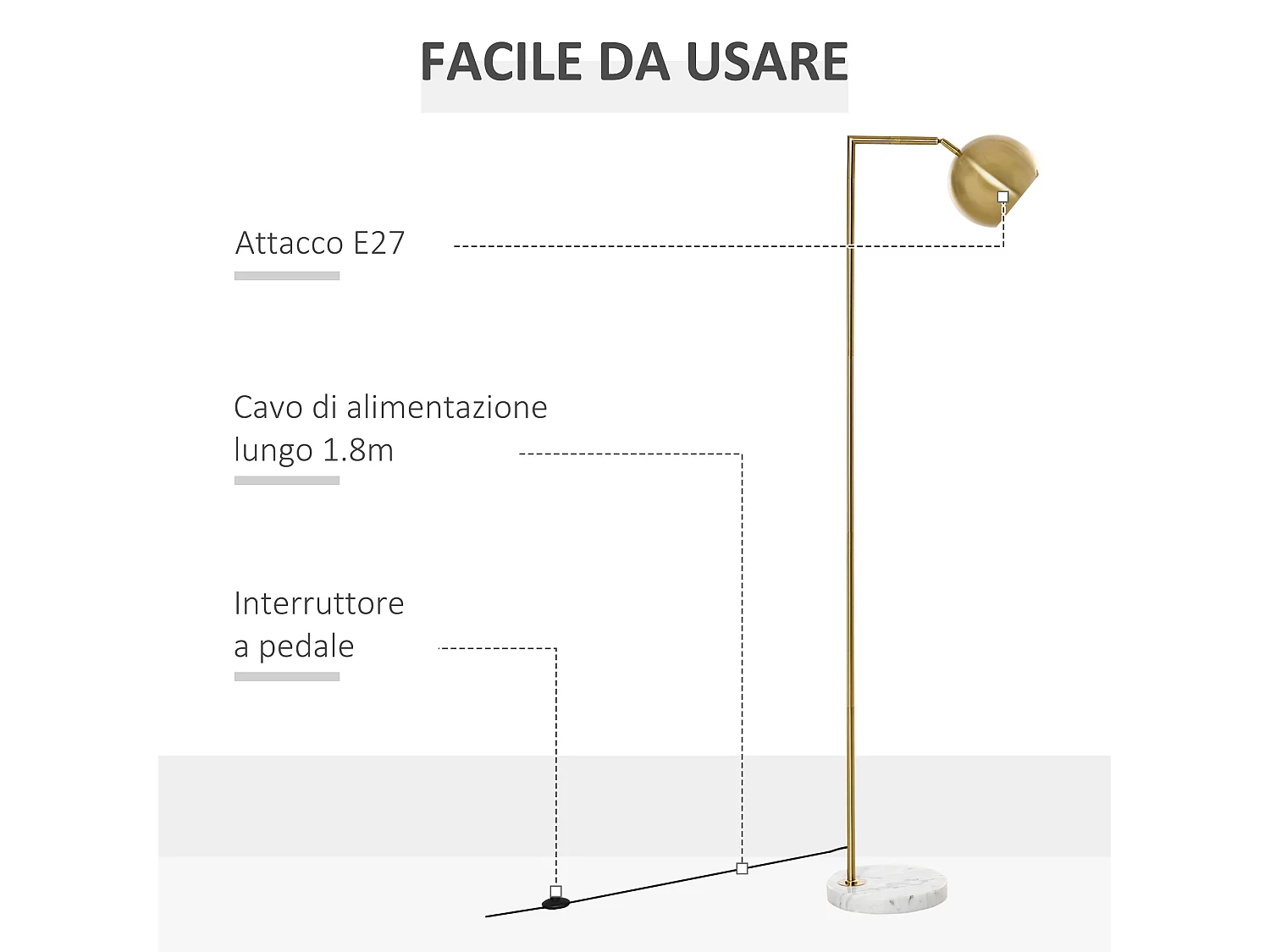 Lampada da terra moderna paralume regolabile vintage e27 40w