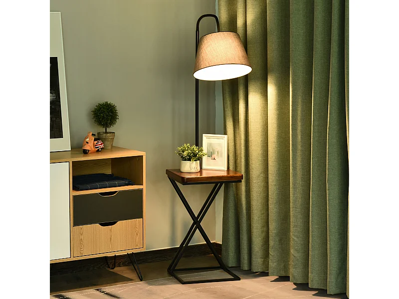 Lampada da terra a caricatore wireless in legno e acciaio multicolore