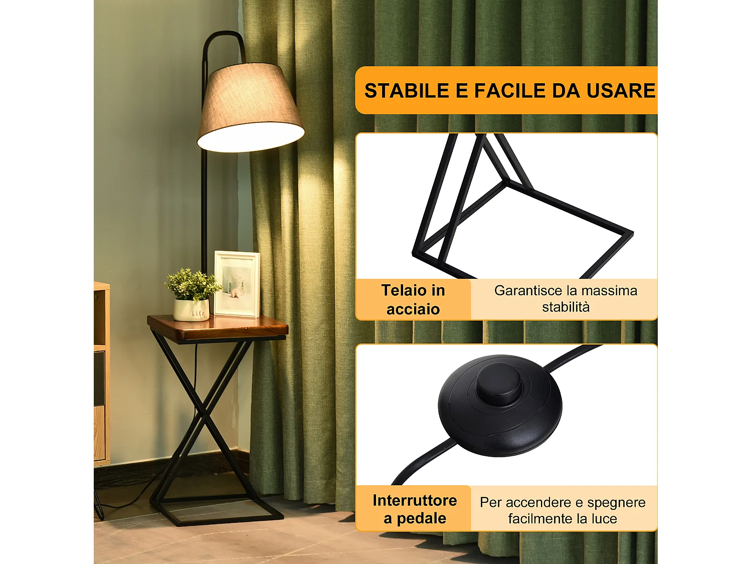 Lampada da terra a caricatore wireless in legno e acciaio multicolore