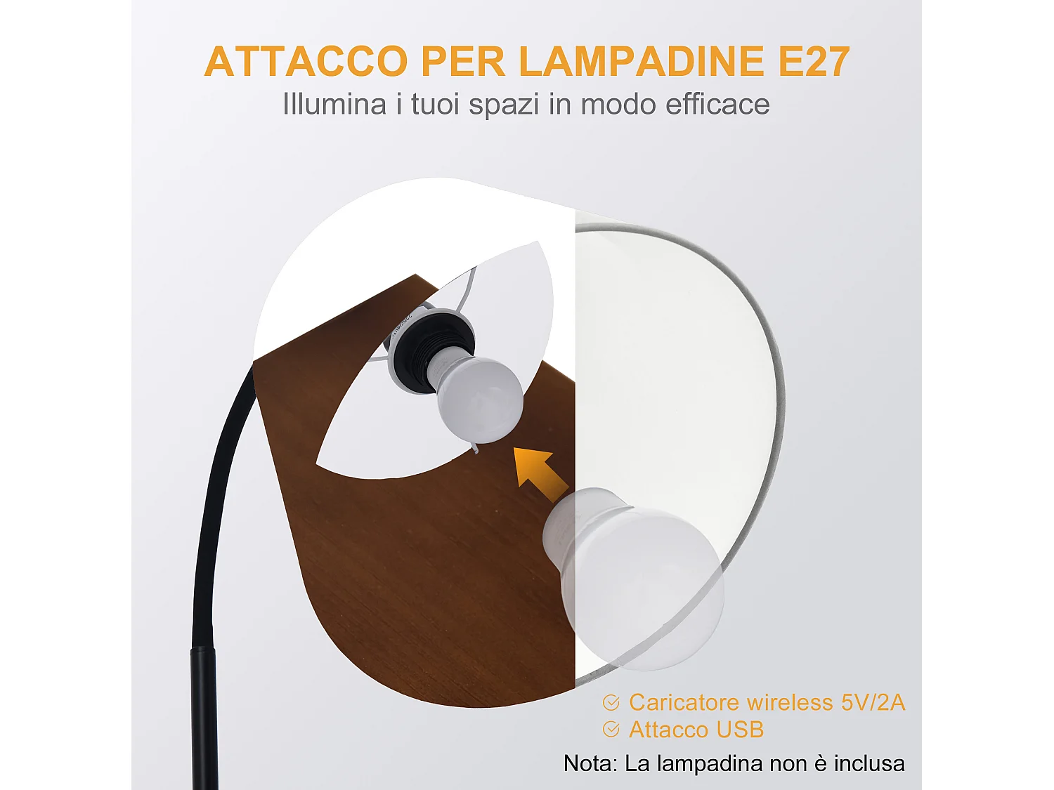 Lampada da terra a caricatore wireless in legno e acciaio multicolore