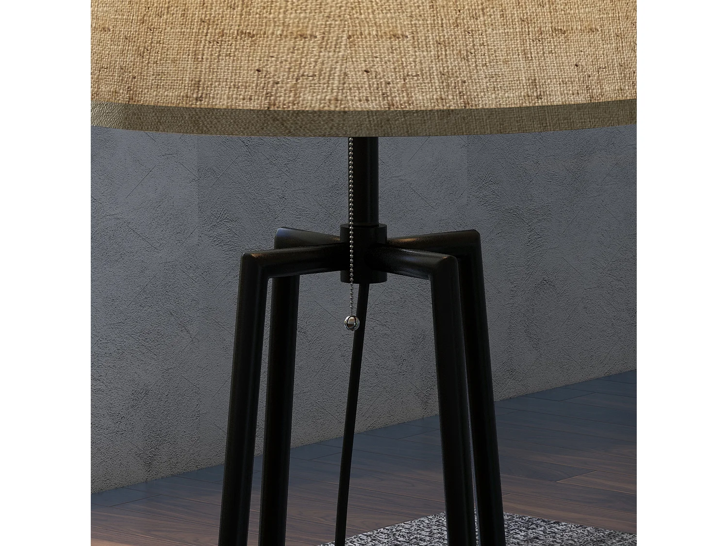 Lampada da terra a 2 ripiani con paralume in tessuto