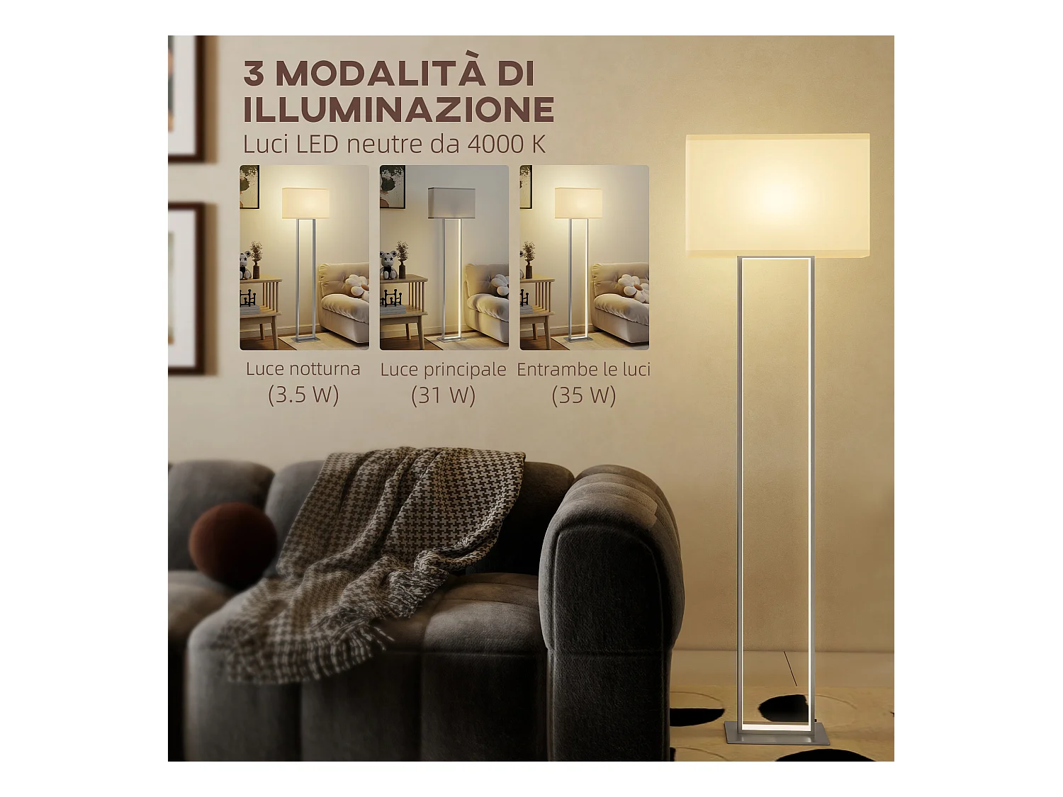 Lampada da terra con luminosità regolabile e interruttore a pedale