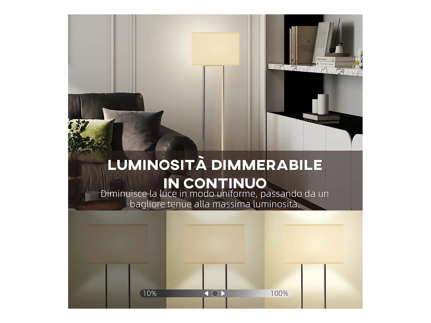 Lampada da terra con luminosità regolabile e interruttore a pedale