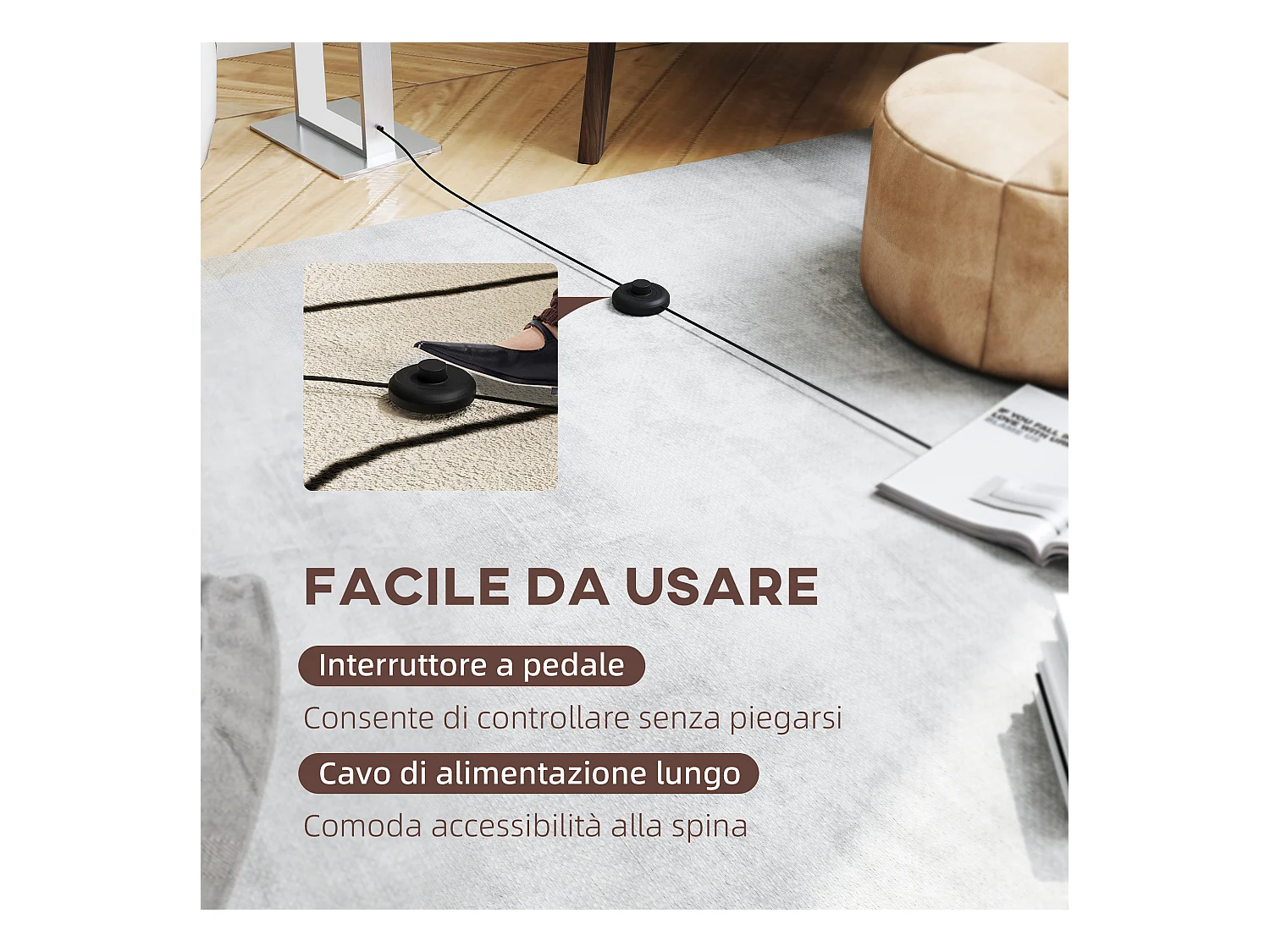 Lampada da terra con luminosità regolabile e interruttore a pedale