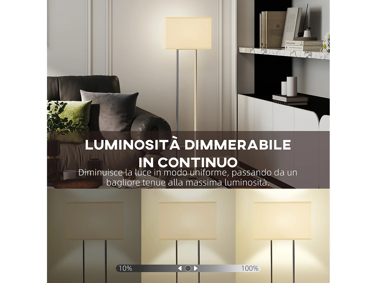 Lampada da terra con luminosità regolabile e interruttore a pedale