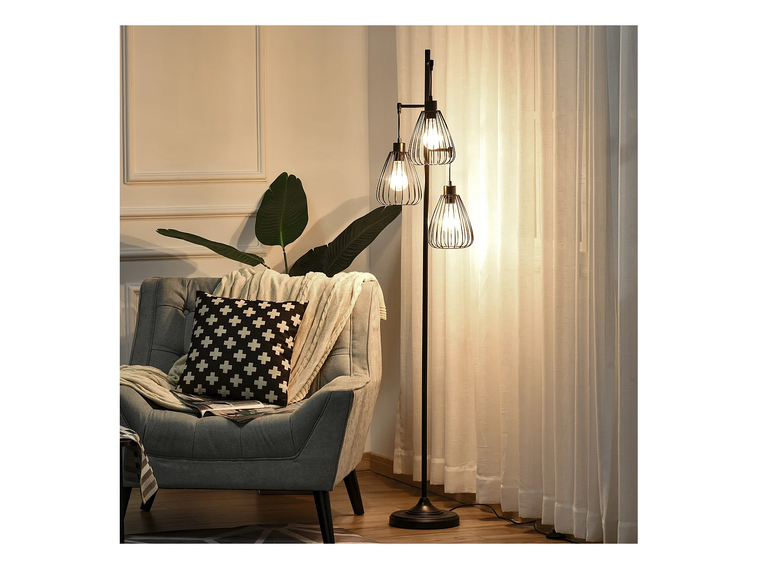 Lampada da terra design vintage industriale moderna in metallo nero