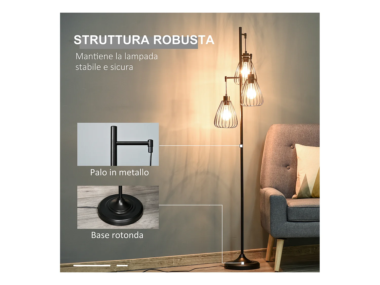 Lampada da terra design vintage industriale moderna in metallo nero