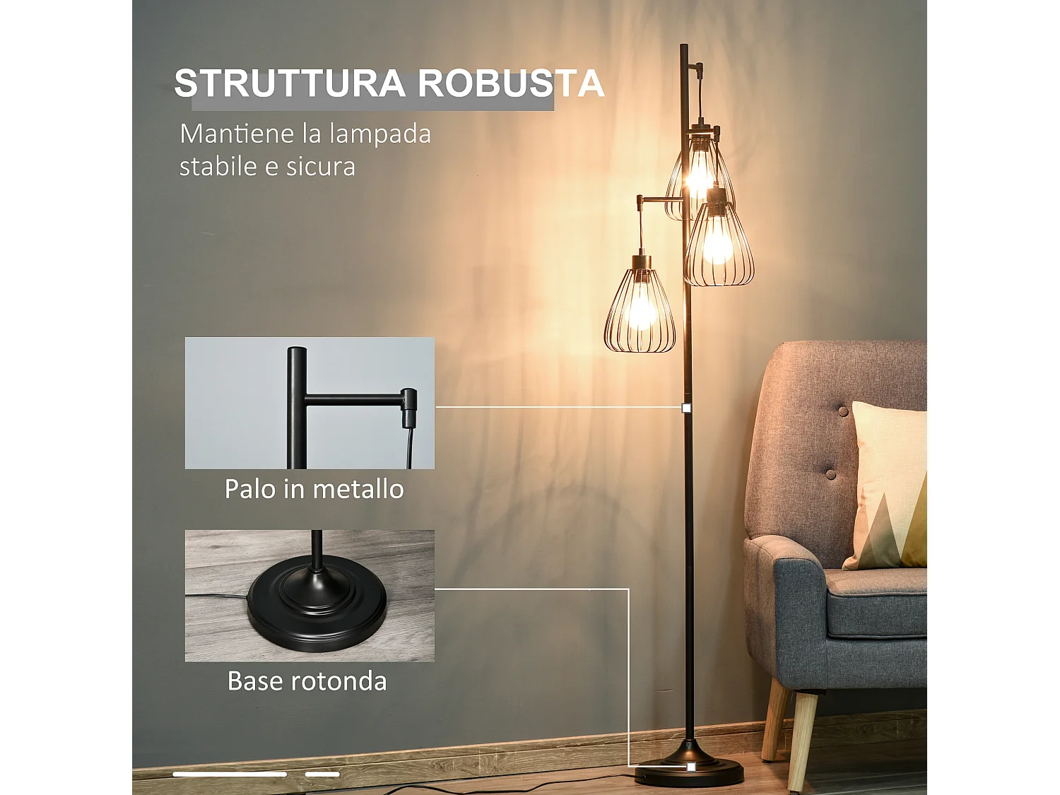 Lampada da terra design vintage industriale moderna in metallo nero