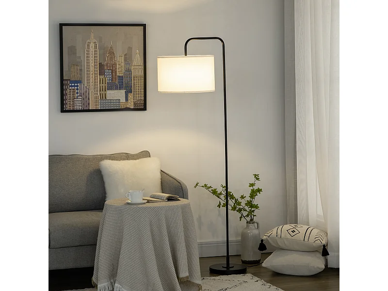 Lampada da terra moderna in acciaio e poliestere bianca e nera