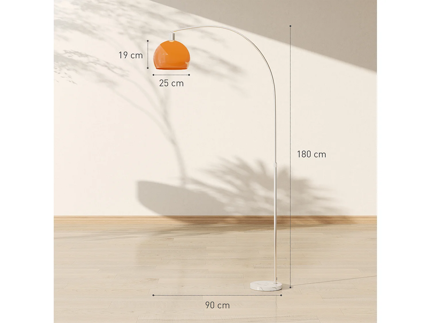 Lampada da terra ad arco con interruttore a pedale bianco e arancione
