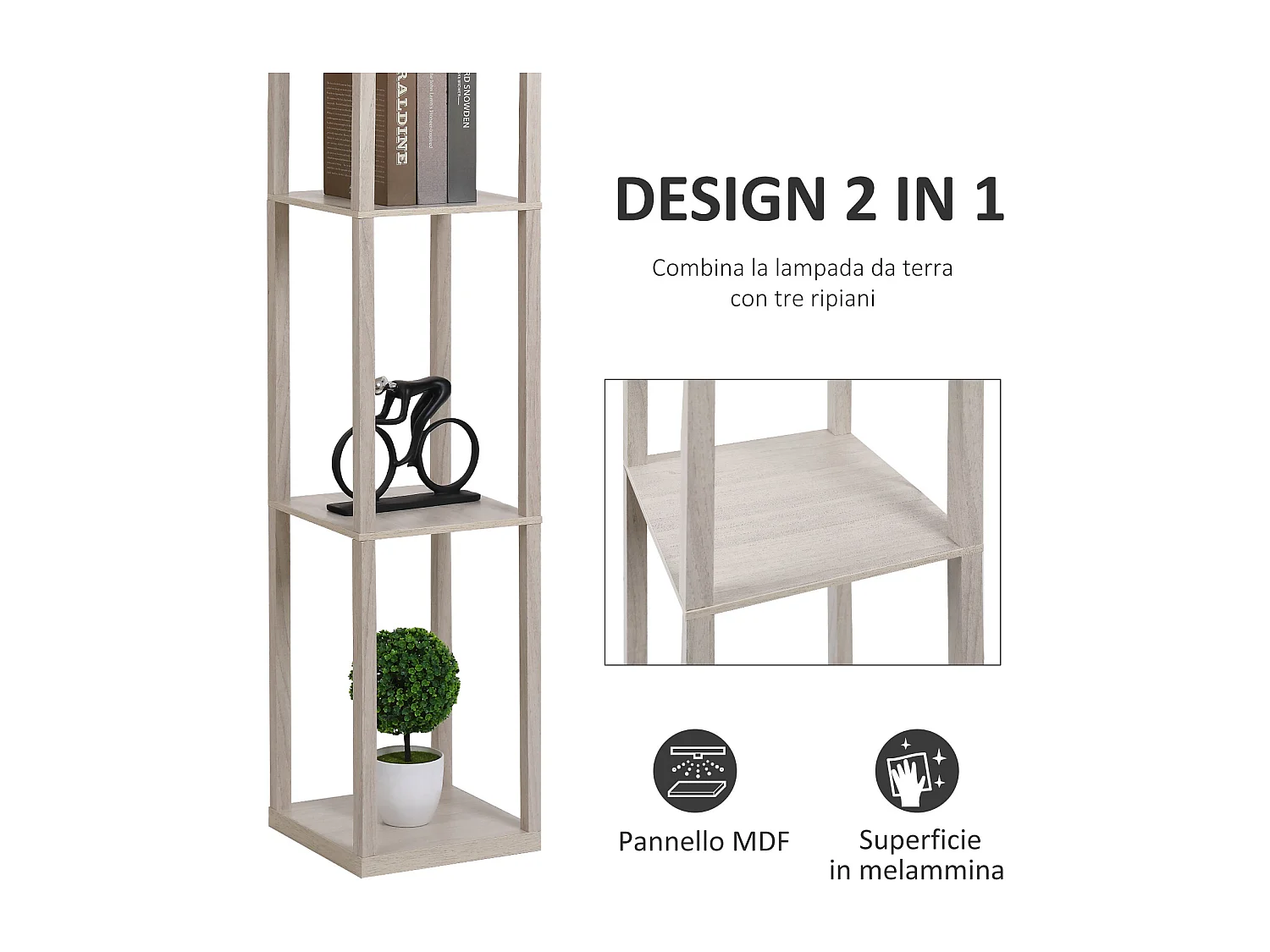 Lampada moderna potenza 40w attacco e27 3 mensole integrate