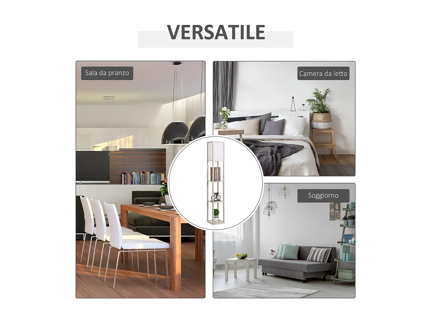 Lampada moderna potenza 40w attacco e27 3 mensole integrate