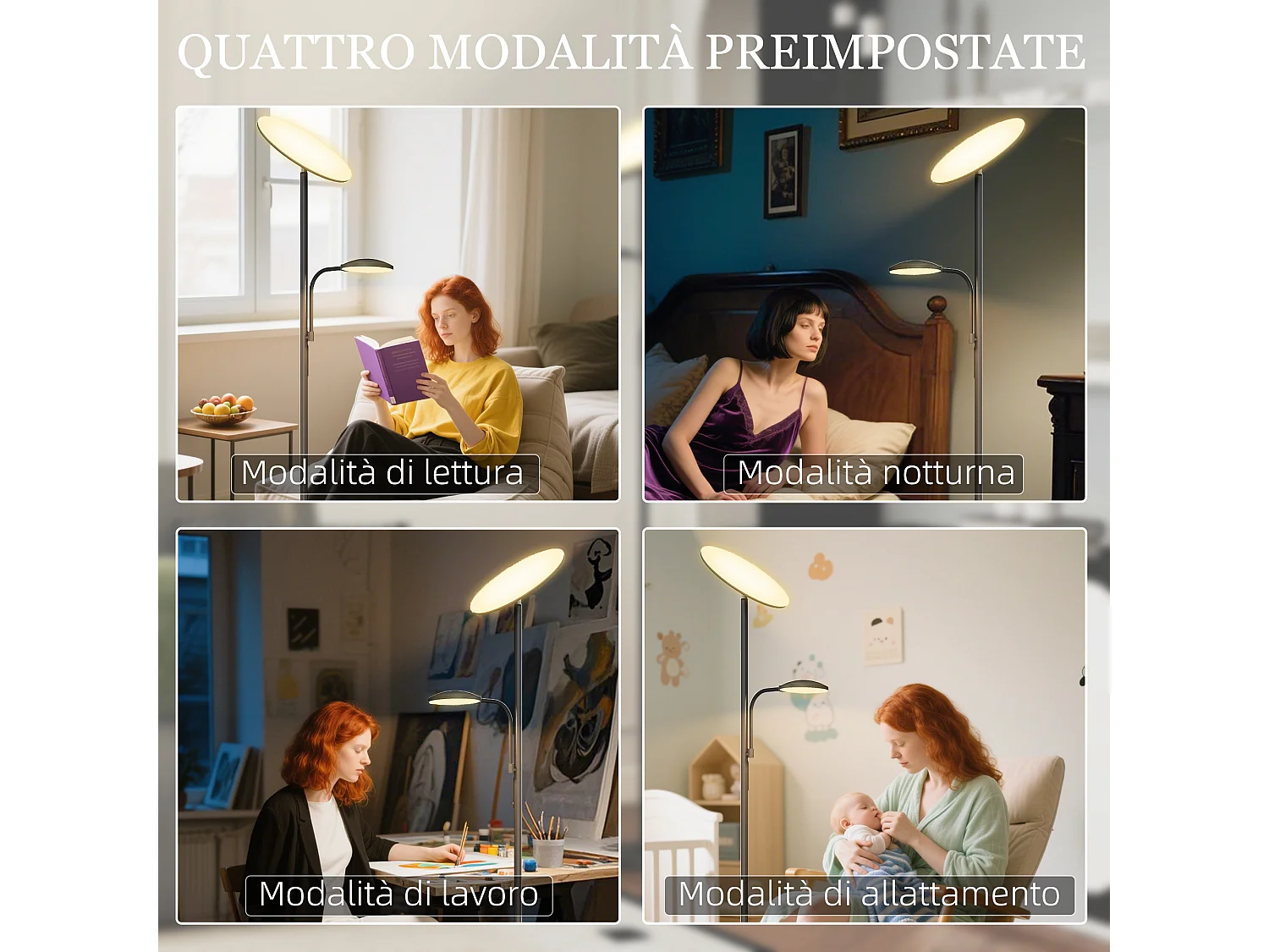 Lampada da terra con 2 punti luce regolabile e con telecomando nero