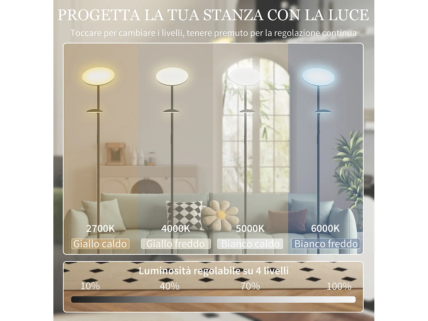 Lampada da terra con 2 punti luce regolabile e con telecomando nero