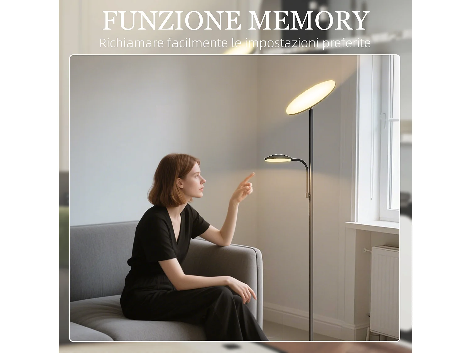 Lampada da terra con 2 punti luce regolabile e con telecomando nero