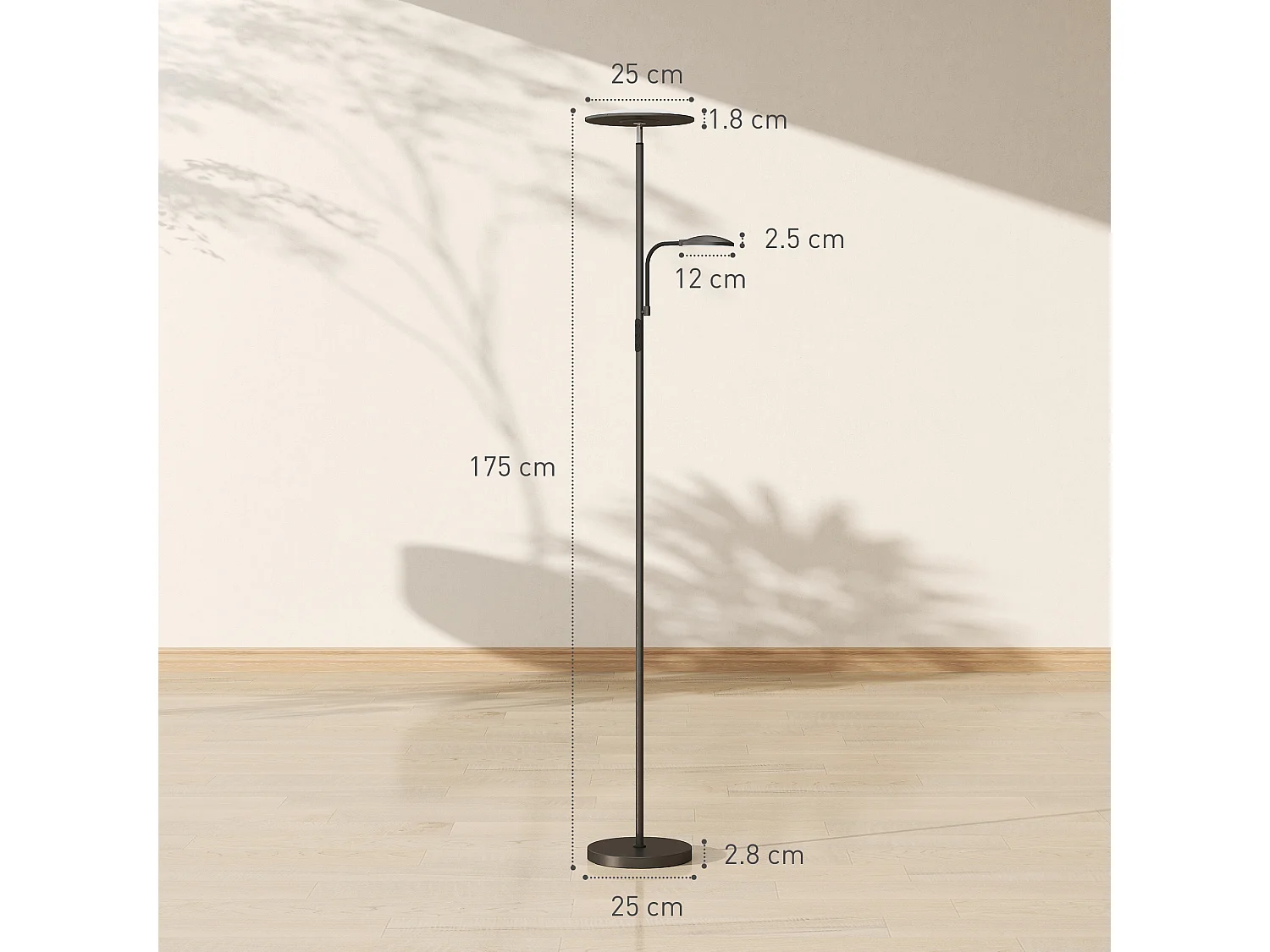 Lampada da terra con 2 punti luce regolabile e con telecomando nero