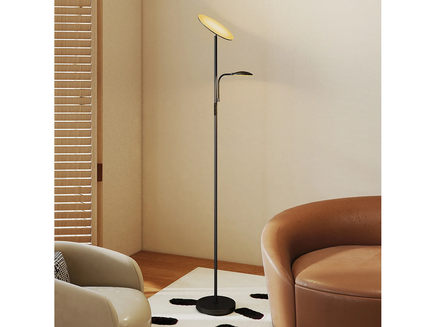 Lampada da terra con 2 punti luce regolabile e con telecomando nero