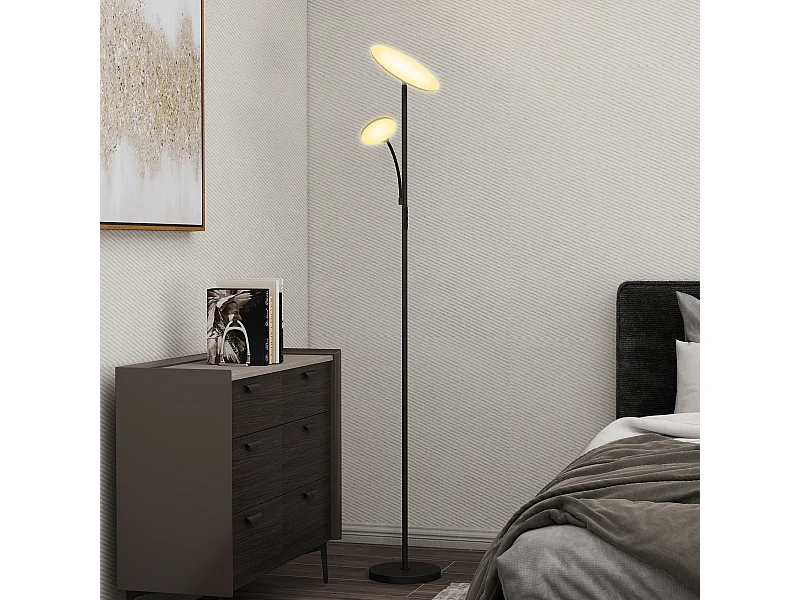 Lampada da terra con 2 punti luce regolabile e con telecomando nero