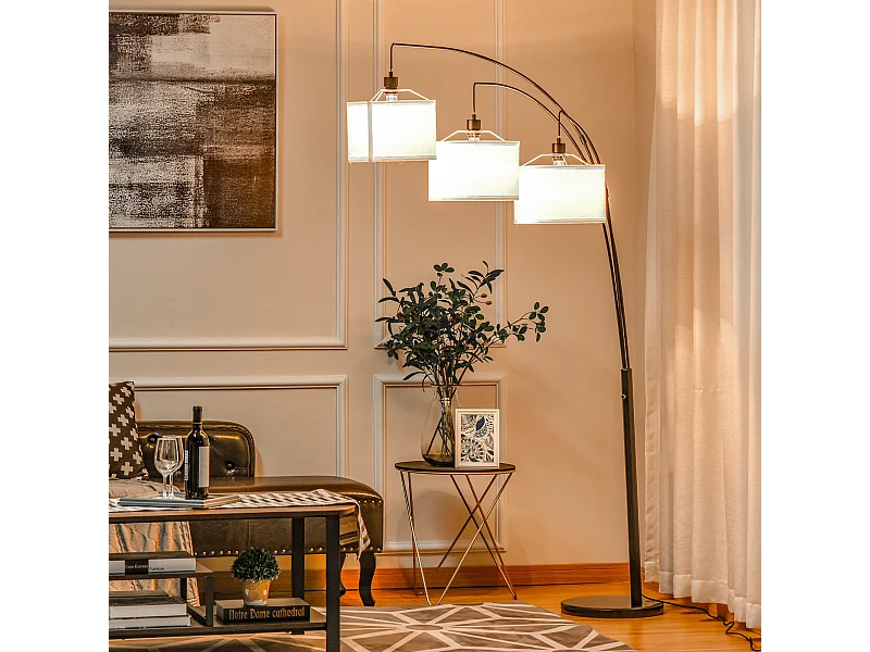 Lampada da terra con 3 luci e base in marmo in metallo nero e bianco