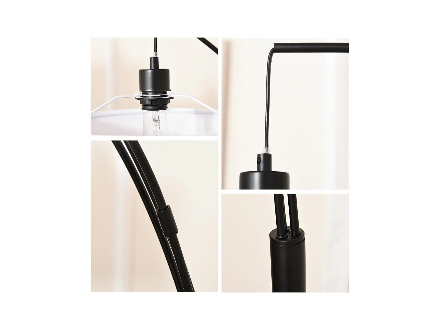 Lampada da terra con 3 luci e base in marmo in metallo nero e bianco