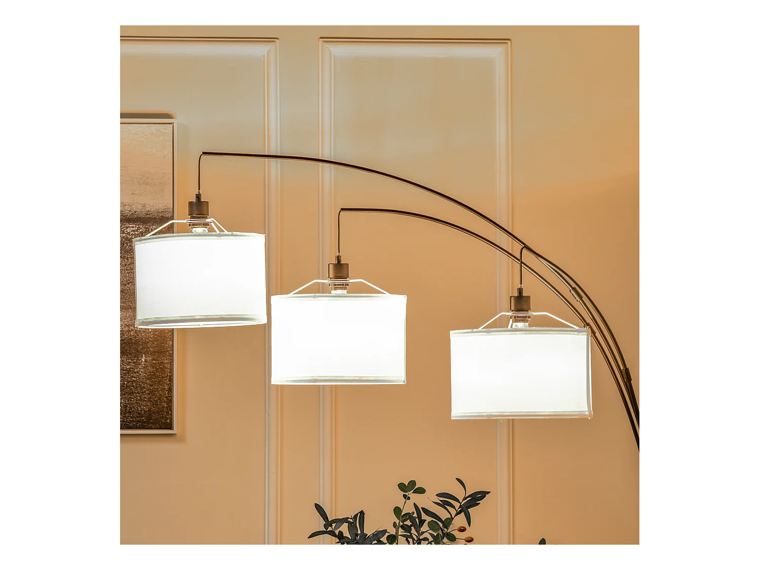 Lampada da terra con 3 luci e base in marmo in metallo nero e bianco