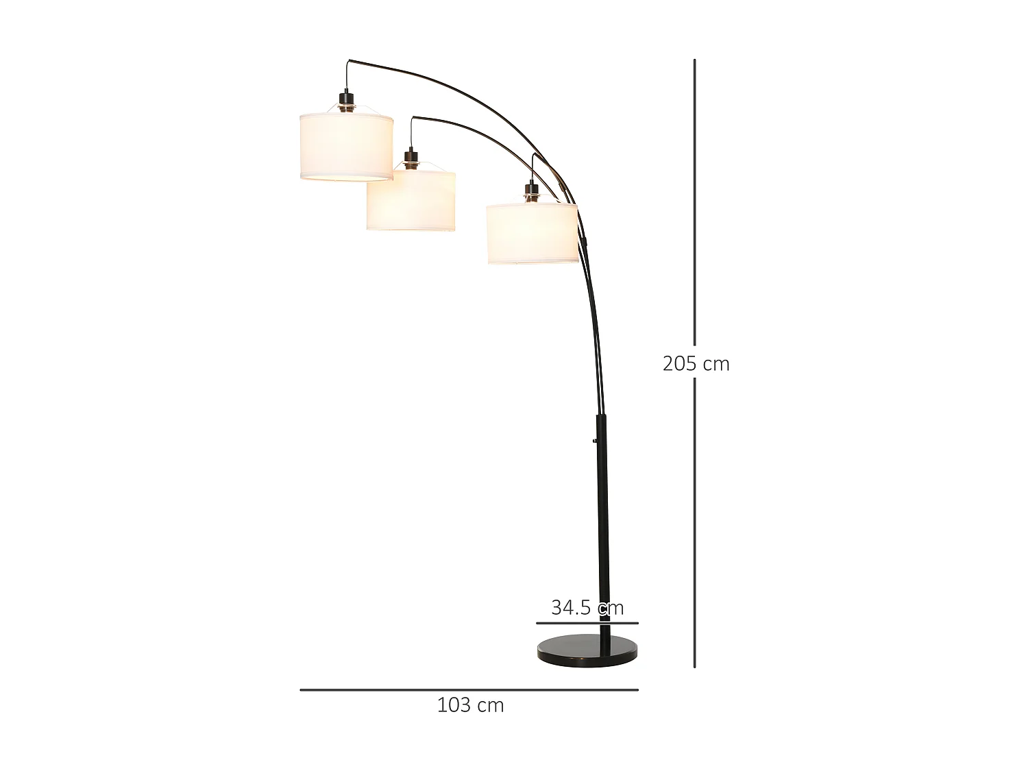 Lampada da terra con 3 luci e base in marmo in metallo nero e bianco