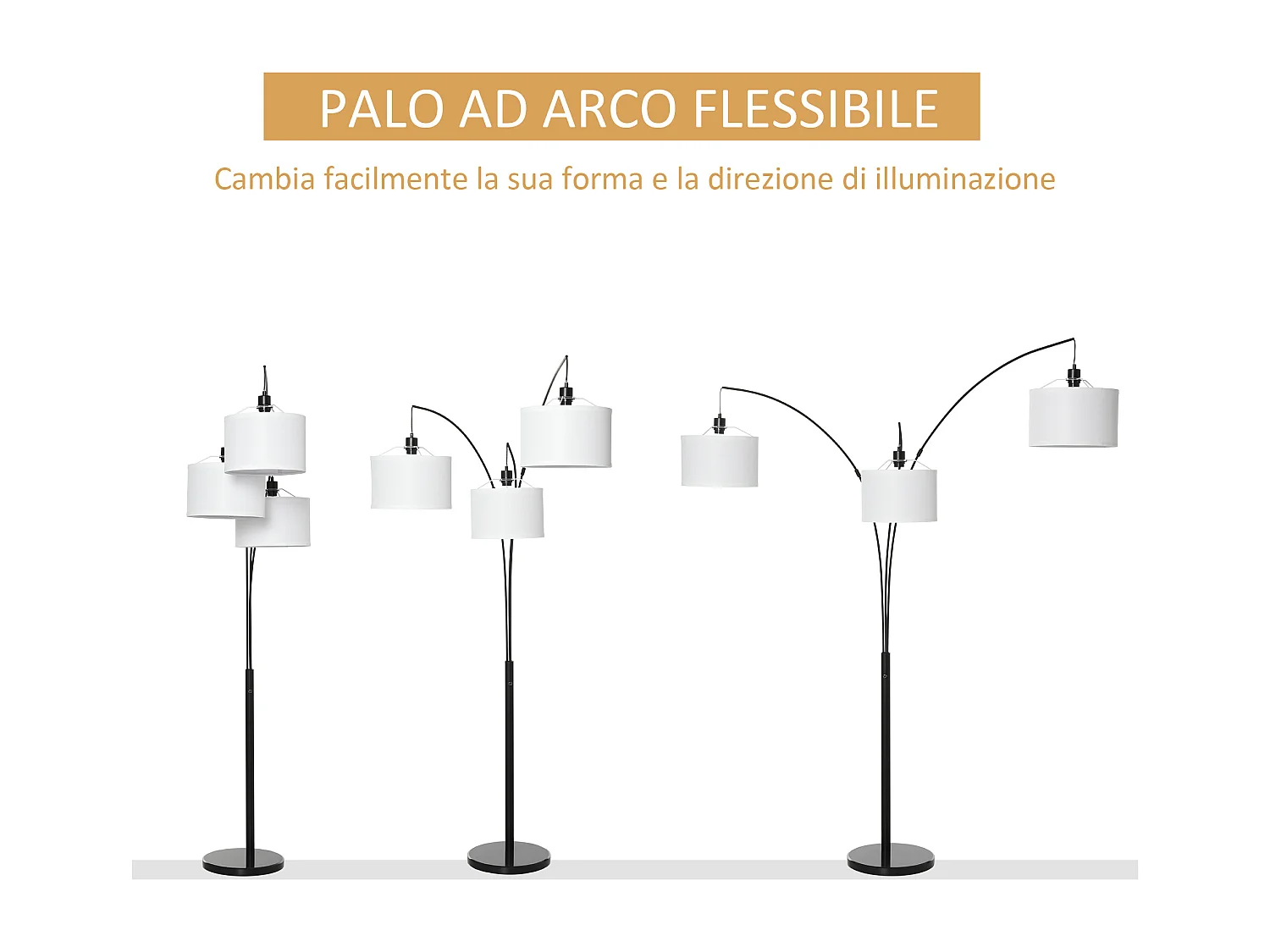 Lampada da terra con 3 luci e base in marmo in metallo nero e bianco