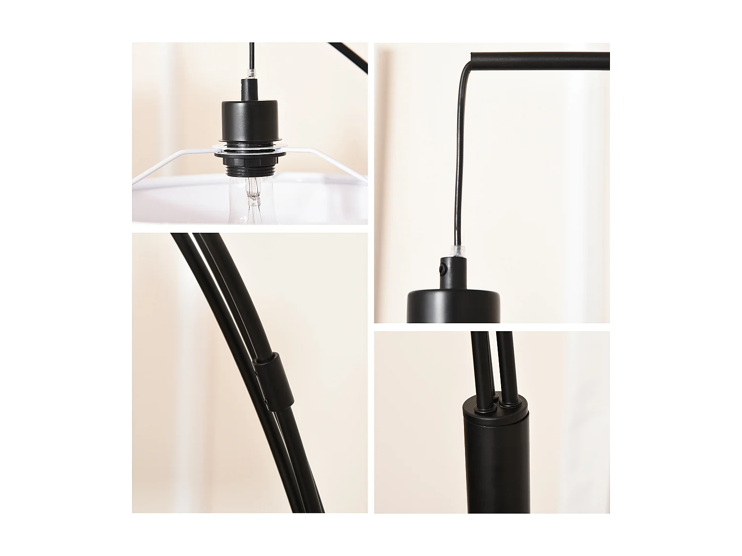 Lampada da terra con 3 luci e base in marmo in metallo nero e bianco