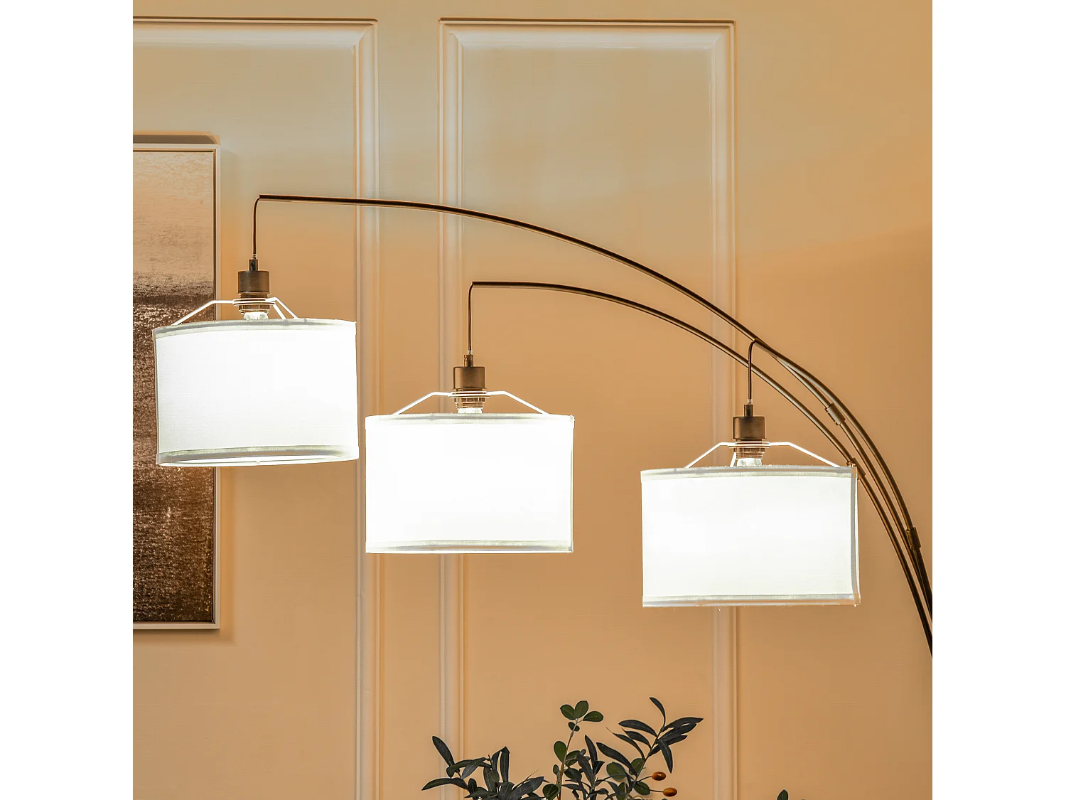 Lampada da terra con 3 luci e base in marmo in metallo nero e bianco