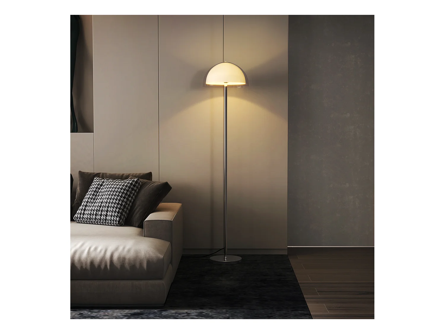 Lampada a piantana con paralume 2 strati in metallo e acrilico bianca