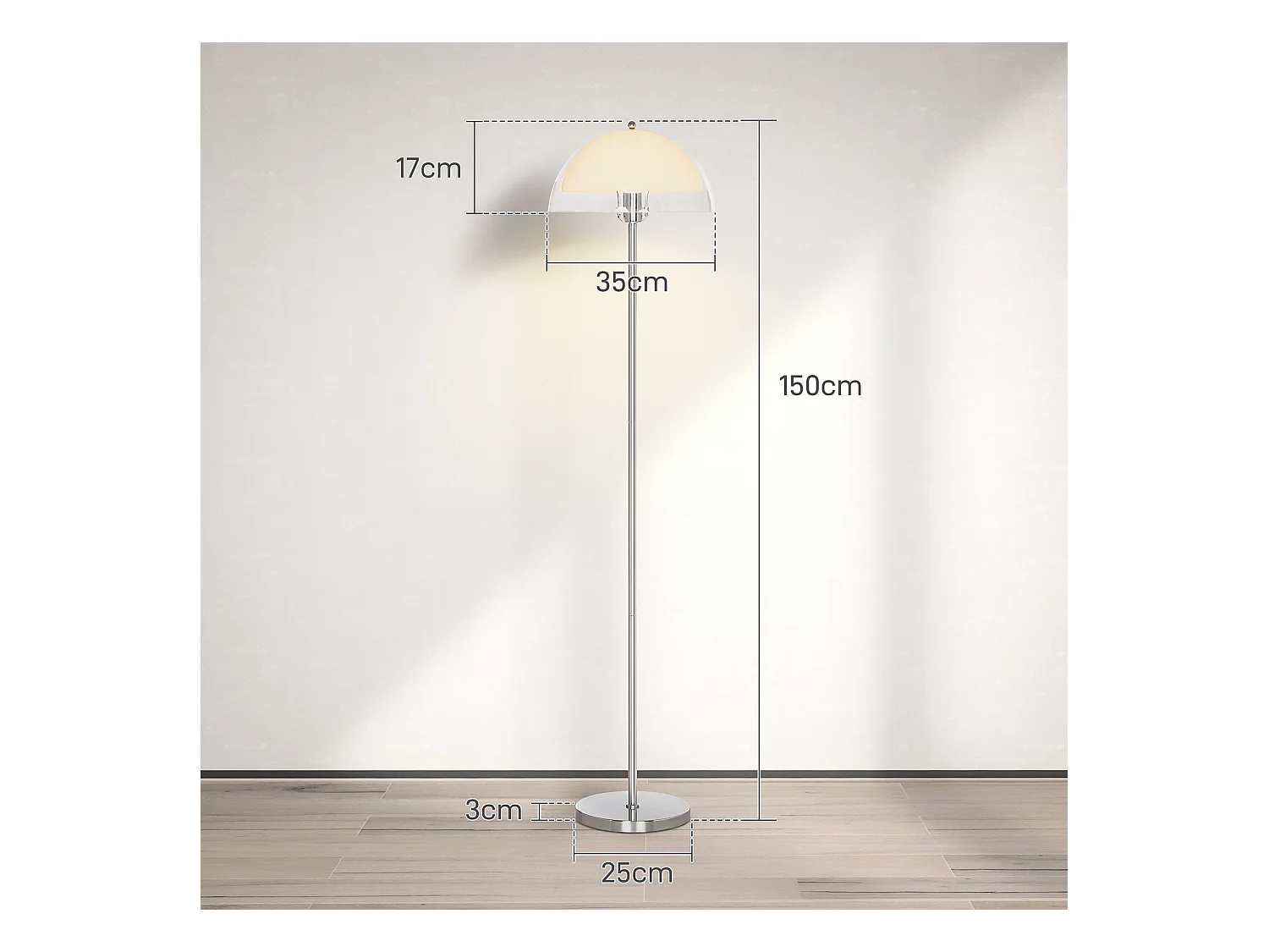 Lampada a piantana con paralume 2 strati in metallo e acrilico bianca