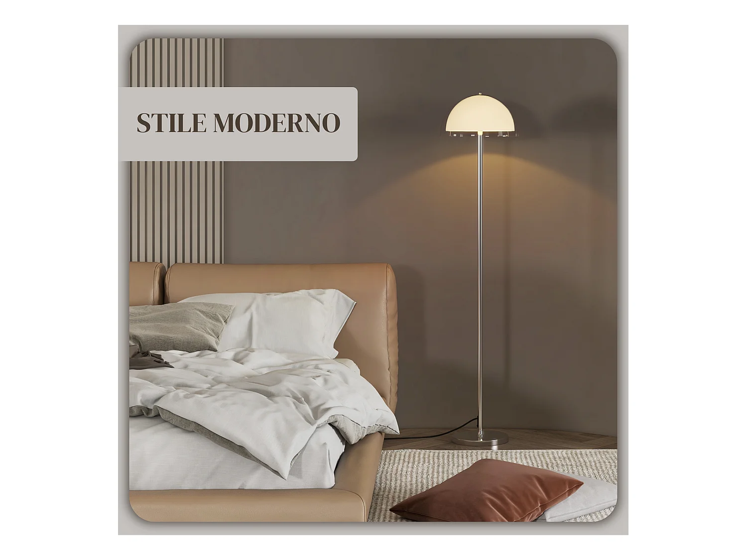 Lampada a piantana con paralume 2 strati in metallo e acrilico bianca